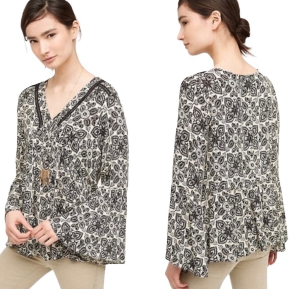 Anthropologie Eri and Ali Peasant Print Blouse